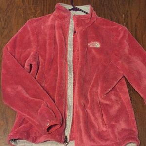 Pink North Face fuzzy jacket